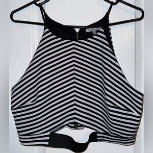 Charlotte Russe Black & White Striped Halter Crop Top Size L